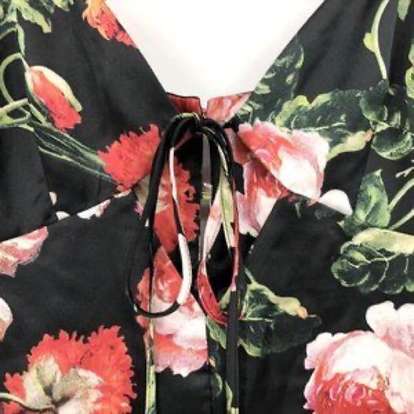 REVOLVE By The Way Brita Floral Satin Cami Romper Dress Black Slip Tie front New - Picture 9 of 13